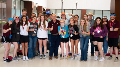 Dr. Jeff Savell vists with 4-H/FFA members during session 2 at the Texas A&M poultry judging camp